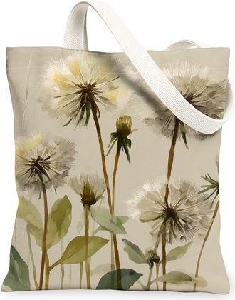 Generic Floral Canvas Tote Bags, Vintage Flower Pattern Reusable Grocery Bags, Lightweight Washable Shoulder Strap Canvas for Trave, Beige, 13x15 Inch