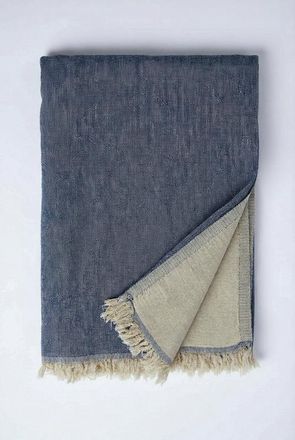 Anaya with Love Reversible Linen Fringe Throw in Navy Blue at Nordstrom