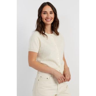 Chinti and Parker Brushed Cashmere Button-Front Knit Tee in Cream at Nordstrom, Size X-Large