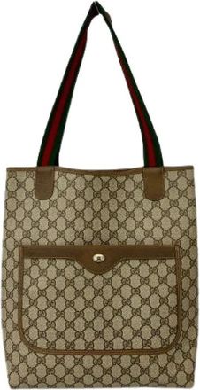 Gucci Pre-owned Leather PVC Tote Bag - Dames - Vintage Shopper - Bruin - ONE Size - Leer - Vintage