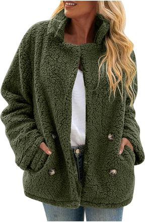 Generic Fleece Sweatshirts for Womens UK Sherpa Lined Button Coats Long Sleeve Pocket Thermal Jackets Casual Soft Fluffy Sweater Cardigans Ladies Fasion Warm 
