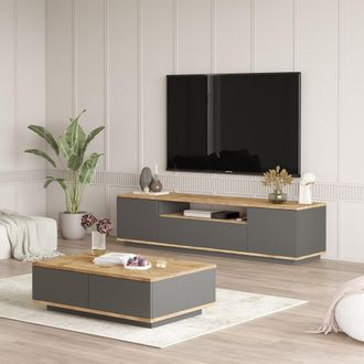 Dmora Conjunto Muebles De Sal&oacute;n Nativo, Modular, 2 Estantes, 5 Puertas, Roble Marr&oacute;n Nudos
