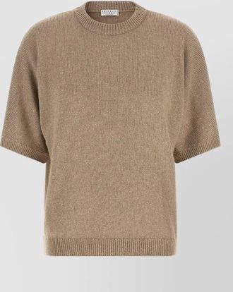 Brunello Cucinelli cashmere silk ribbed short-sleeve sweater