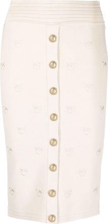 Pinko Love Bird-embroidered logo knitted midi skirt - women - Viscose/Spandex/Elastane/Polyamide - S - Neutrals