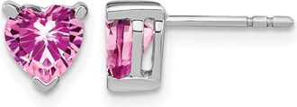 Diamond2Deal 14k White Gold Heart Created Pink Sapphire Earrings