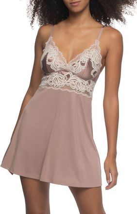 Felina Amelie Lace, Satin & Jersey Chemise in Dry Petal at Nordstrom, Size X-Large
