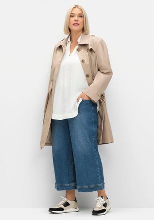 Sheego Longbluse SHEEGO, Damen, Gr. 40, beige (ecru), 100% Viskose, unifarben, V-Ausschnitt, Blusen Longbluse