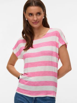 Vero Moda Kurzarmshirt VERO MODA VMWIDE STRIPE SL TOP GA JRS NOOS, Damen, Gr. XL, pink cosmos stripes:snow wei&szlig;, Jersey, Obermaterial: 96% Viskose, 4% Elasthan,