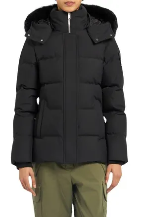 Moose Knuckles Cloud 3Q 800 Fill Power Down Puffer Jacket with Removable Genuine Shearling Trim in Black/Black at Nordstrom, Size X-Large