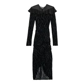 Isabel Marant Party Dresses, female, Black, M, Zebra Print Asymmetric Black Dress