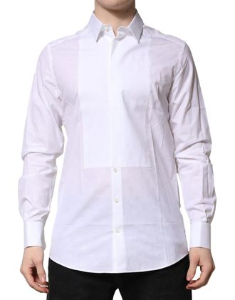 Dolce & Gabbana White Bib Cotton Poplin GOLD Formal Mens Shirt (Pre-Owned)