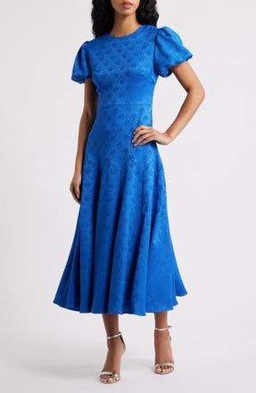 Sister Jane Oriel Geo Floral Satin Jacquard Dress in Blue at Nordstrom Rack, Size X-Large