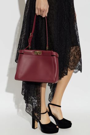 Fendi Leather Bag Peekaboo Small, Womens, Burgundy