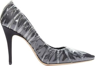 Jimmy Choo London Off-White Jimmy Choo satin transparent ruche high heel shoes