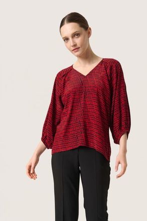 Soaked In Luxury Slalize 3/4 Sleeve V-Neck Blouse in Salsa Square Print at Nordstrom, Size X-Small