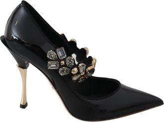 Dolce & Gabbana Womens Pointed Toe Jeweled Pumps - Black Leather - Size EU 35