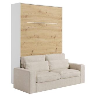 Vente-Unique Letto estraibile 160 x 200 cm Apertura verticale manuale Con LED Bianco e Naturale + Divano - RAPILI