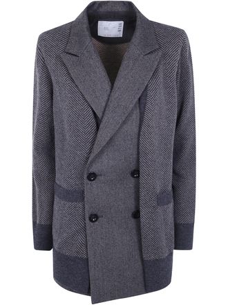 sacai Cardigan Double Face Herringbone Double Face Herringbone X Wool