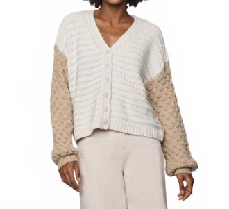 Splendid Maria Bobble Long Sleeve Cardigan In Pale Oak/camel Heather
