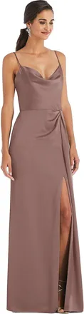 The Dessy Group Cowl-Neck Draped Wrap Maxi Dress with Front Slit
