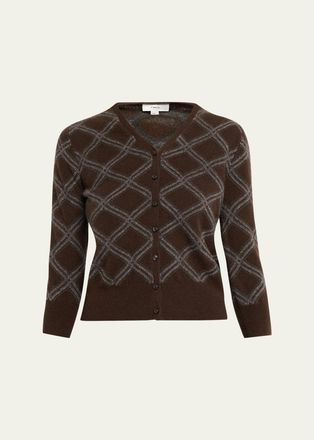 Vince Diamond Plaid Cashmere V-Neck Cardigan