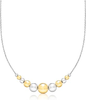 Ross-Simons Italian Sterling Silver and 18kt Gold Over Sterling Graduated Bead Cable-Chain Necklace