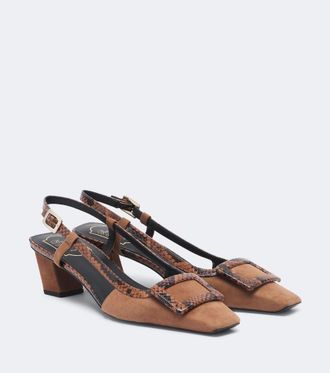 Roger Vivier Belle Vivier snake-effect suede slingback pumps