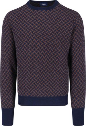 Drumohr Blue Brown All-Over Pattern Cashmere Sweater