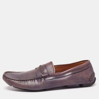 Giorgio Armani Blue Indigo Leather Logo Slip On Loafers