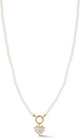 Ember Fine Jewelry 14K Yellow Gold Mother-of-Pearl Heart Charm Beaded Necklace in Gold/pearl at Nordstrom Rack