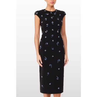 Jenny Packham Hydra Embellished Cap-Sleeve Midi Dress in Liquorice at Nordstrom, Size 12 Uk