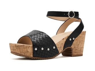 Journee Collection Vanessa Womens Sandals Black Woven : 7.5 M, Leather