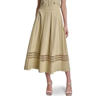 DKNY Eyelet Embroidery Linen Blend A-Line Skirt in Mojave Desert at Nordstrom, Size Xx-Small