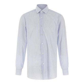 Barba Gestreept Poplin Overhemd - Heren - Casual Overhemden - Blauw - M - Katoen - Overhemden