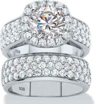 Palm Beach Jewelry 4.43 TCW Cubic Zirconia Platinum-plated Silver 2-Piece Halo Bridal Ring Set