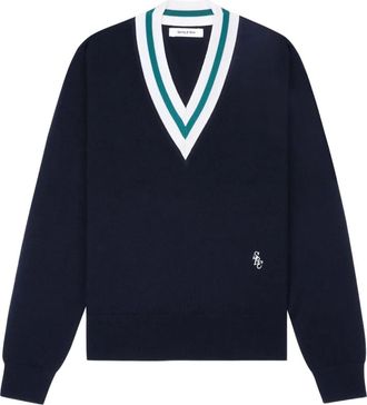 Sporty & Rich Maglione con scollo a v e logo - Blu