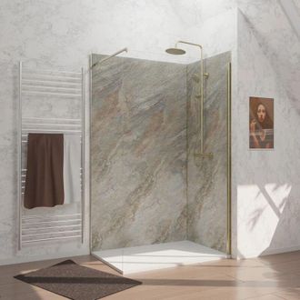 Aurlane Pack 2 Paneles Murales Wood Stone 120+90x210 - Perfiles Oro Cepillado