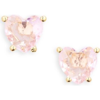 Nadri 18K Gold Plated Cubic Zirconia Heart Stud Earrings in Gold/light Pink at Nordstrom Rack