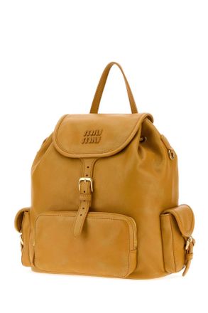 Miu Miu Womens Mustard Nappa Leather Backpack Whisky Zaini