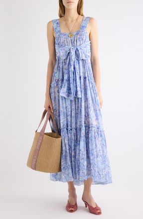 Chlo&eacute; Floral Tiered Cotton Voile Maxi Dress in Multicolor Blue 1 at Nordstrom, Size 10 Us