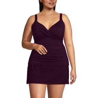 Lands End D-Cup V-Neck Wrap Underwire Tankini Top Swimsuit in Dark Wine at Nordstrom, Size 24W