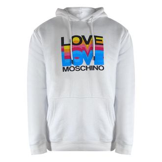 Moschino Mens Love Multi Logo White Hoodie Cotton - Size X-Large