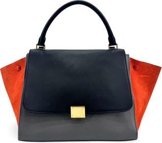 Celine Tricolor Trapeze Leather Navy Leather Handbag (Pre-Owned)