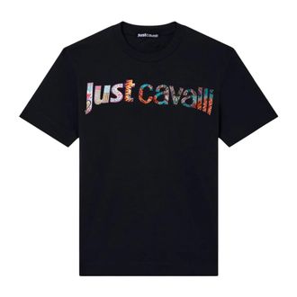 Just Cavalli T-Shirts, female, Black, Size: L Cotton T-shirt with Logo