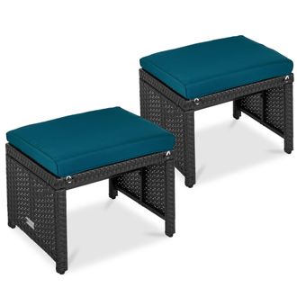 Best Choice Products Set of 2 Multipurpose Patio Wicker Ottomans w/ Removable Cushions, Steel Frame