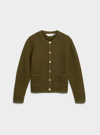 Contemporaine Womens Patch pockets textured Cardigan Sweater