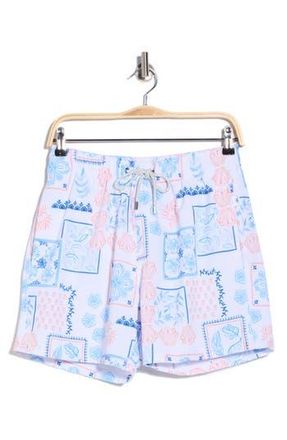 Vintage Summer Swimwear Seersucker Shell Print Volley Swim Trunks in White at Nordstrom Rack, Size Xx-Large