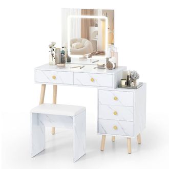 Costway Costway Makeup Vanity Set Vanity Desk with Mirror & Lights in White