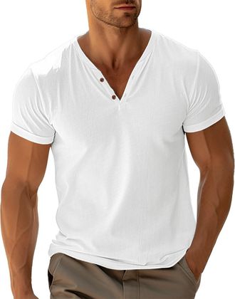 Generic Mens Top T-Shirt White Tshirt Mens Sports Tops for Men UK Valueweight V-Neck-Tee Cap Superdry T Shirt Large Size Short Sleeve Tee Shirts