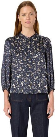 Gerard Darel Anaelle Floral Mandarin Collar Shirt in Navy Blue at Nordstrom, Size 10